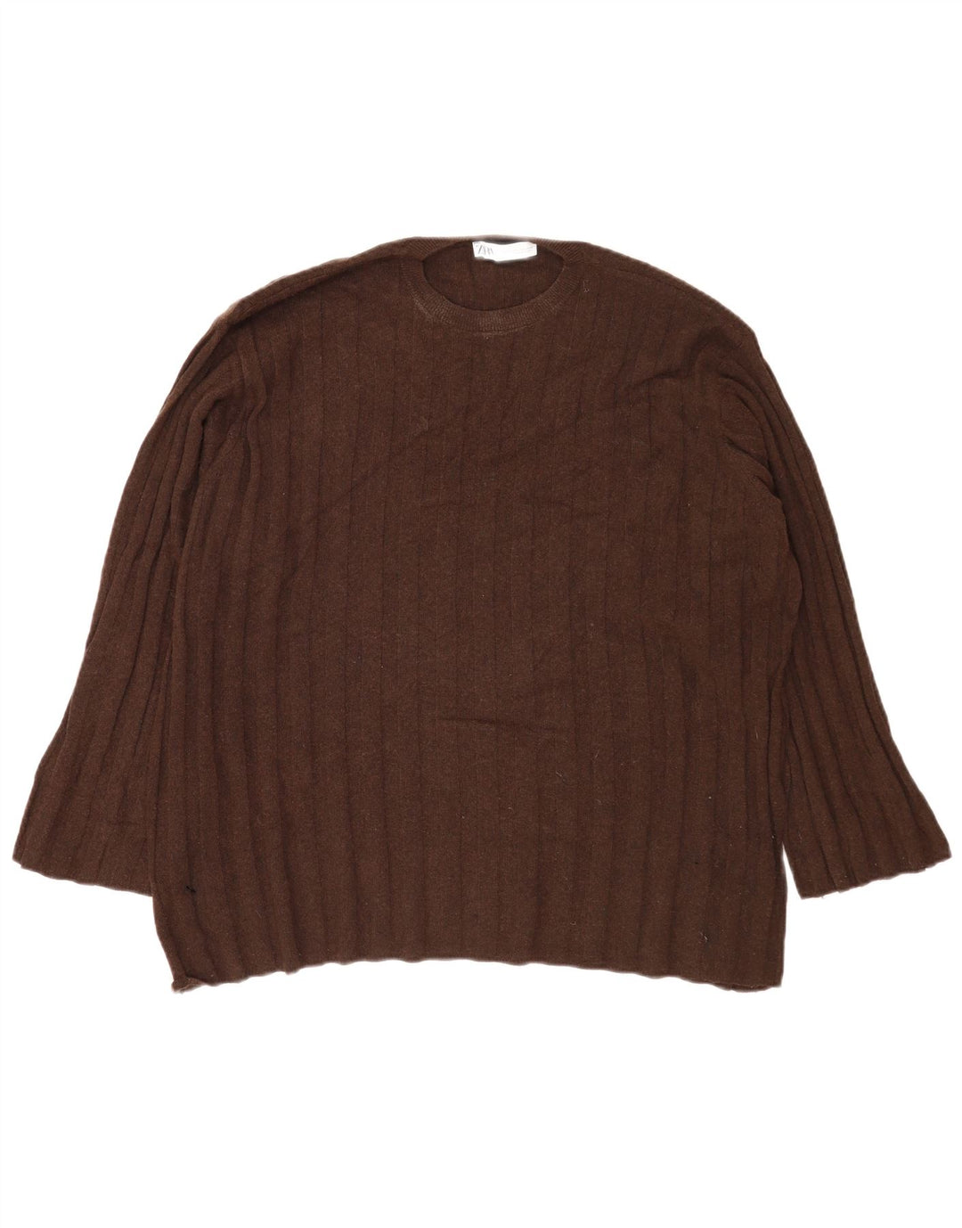 Zara Dame Oversized Crew Neck Jumper Sweater UK 14 Medium Brun Polyamid