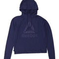 REEBOK Womens Oversized Graphic Hoodie Jumper UK 10 Small Navy Blue Vintage Reebok and Second-Hand Reebok from Messina Hembry 