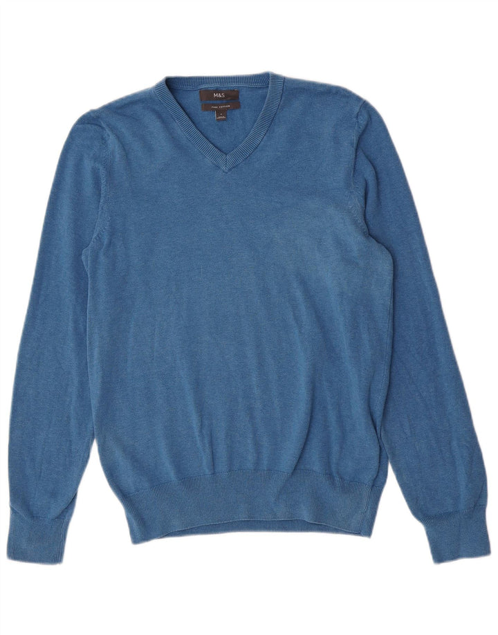 MARKS & SPENCER Herre V-hals sweater lille blå bomuld