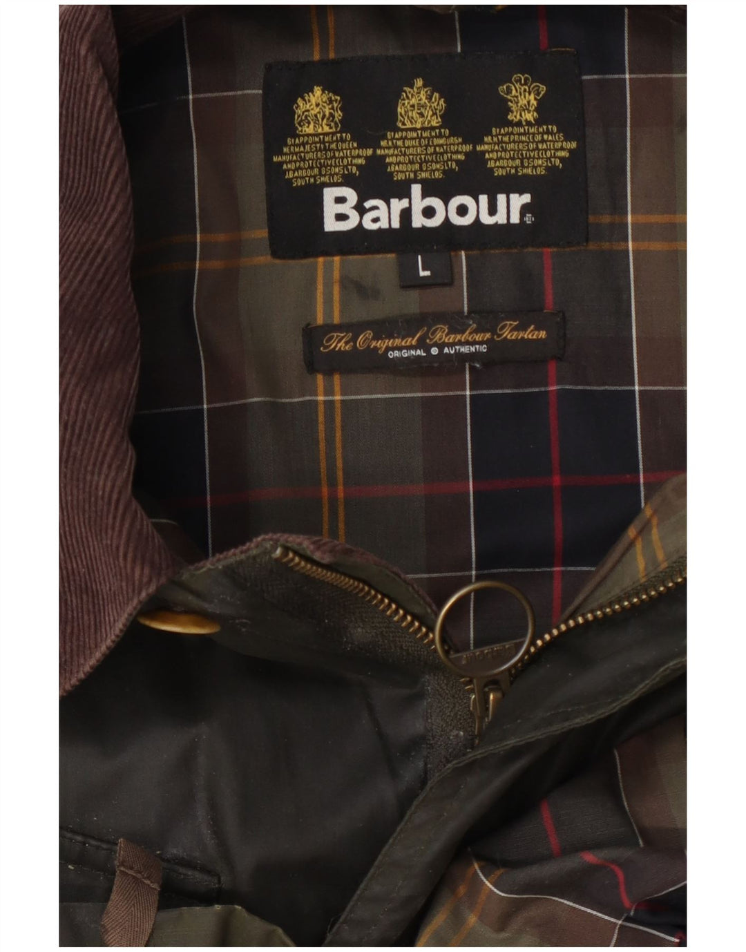 Barbour Herre vokset bomuldsjakke UK 40 Stor Khaki Colourblock
