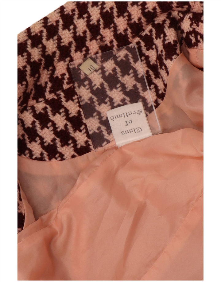 Vintage overfrakke til kvinder UK 10 Small Bourgogne Houndstooth Uld