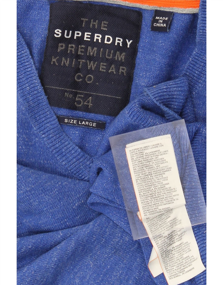 Superdry trøje med V-hals til mænd, stor blå flækket bomuld