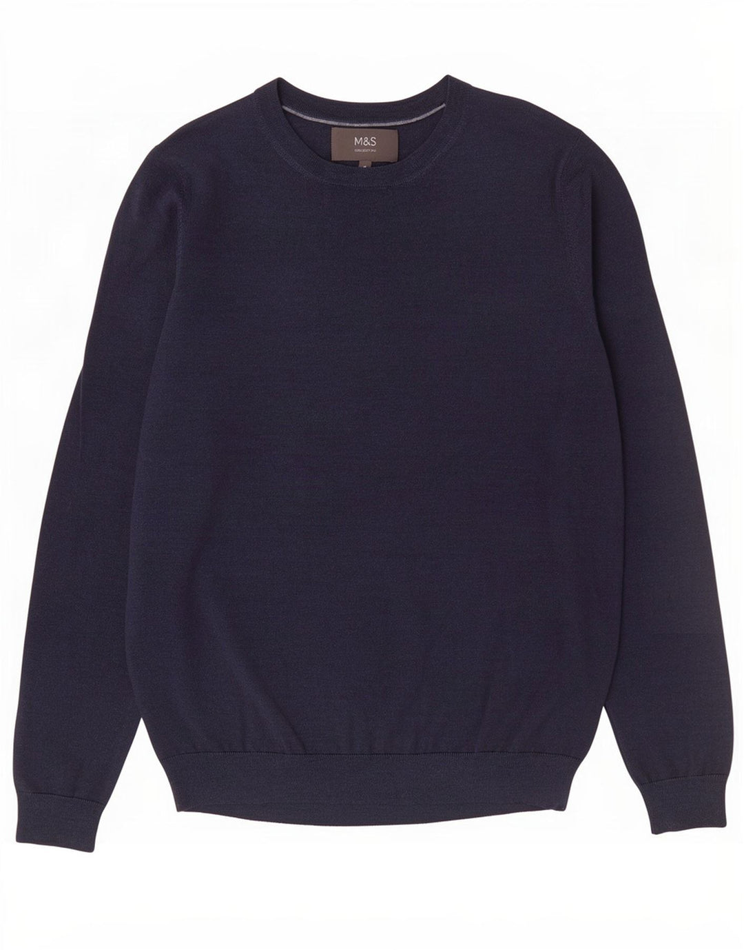 Marks & Spencer Herre Boat Neck Jumper Sweater Medium Navy Blue Merino Wool