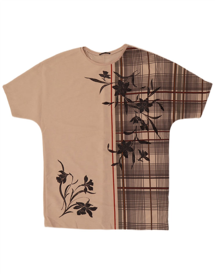 Zara Womens Oversized Shift Dress UK 16 Large Beige Floral Polyester
