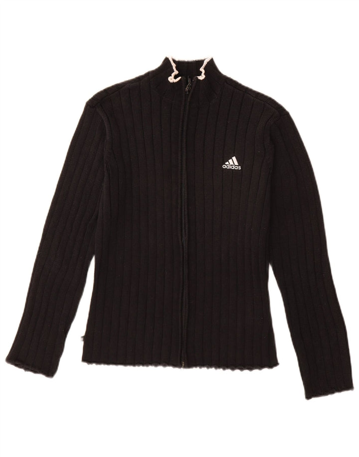 ADIDAS Dame Cardigan Sweater UK 12 Medium Sort Bomuld