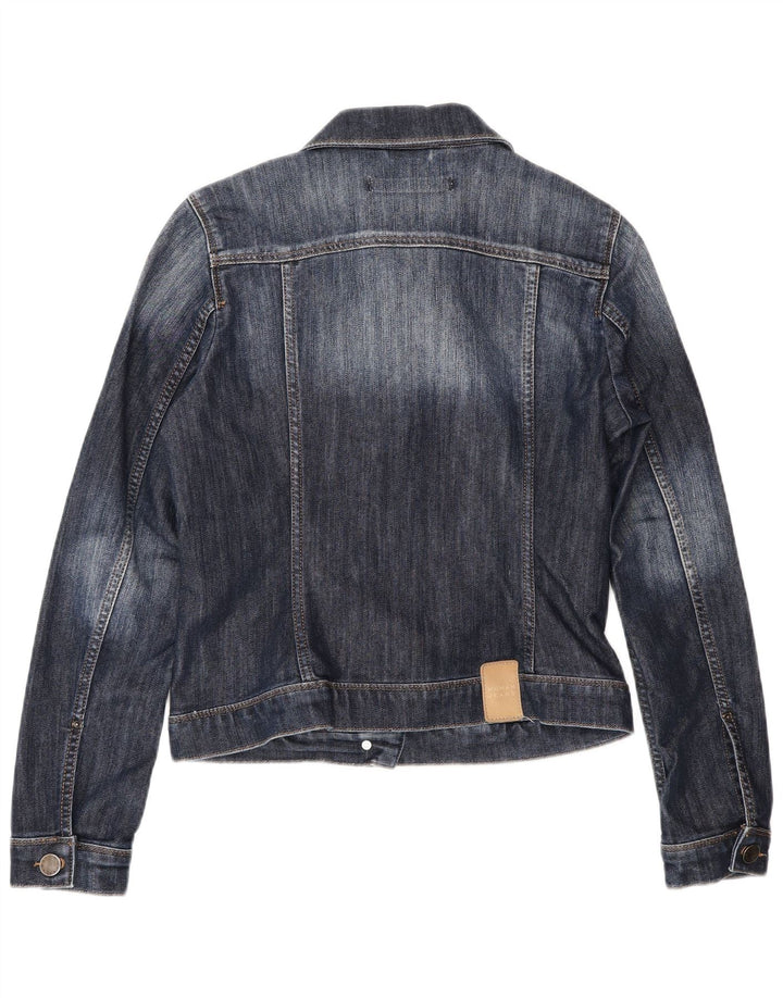 Zara Dame Crop Denim Jacket UK 12 Medium Navy Blue Bomuld