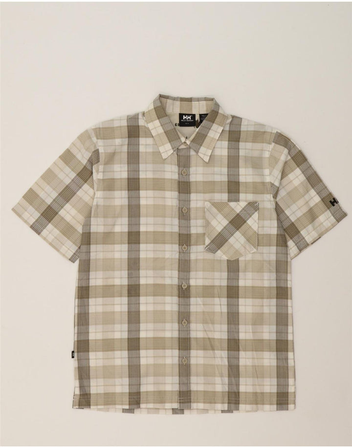 HELLY HANSEN Mens Short Sleeve Shirt Small Khaki Check Polyester Vintage Helly Hansen and Second-Hand Helly Hansen from Messina Hembry 
