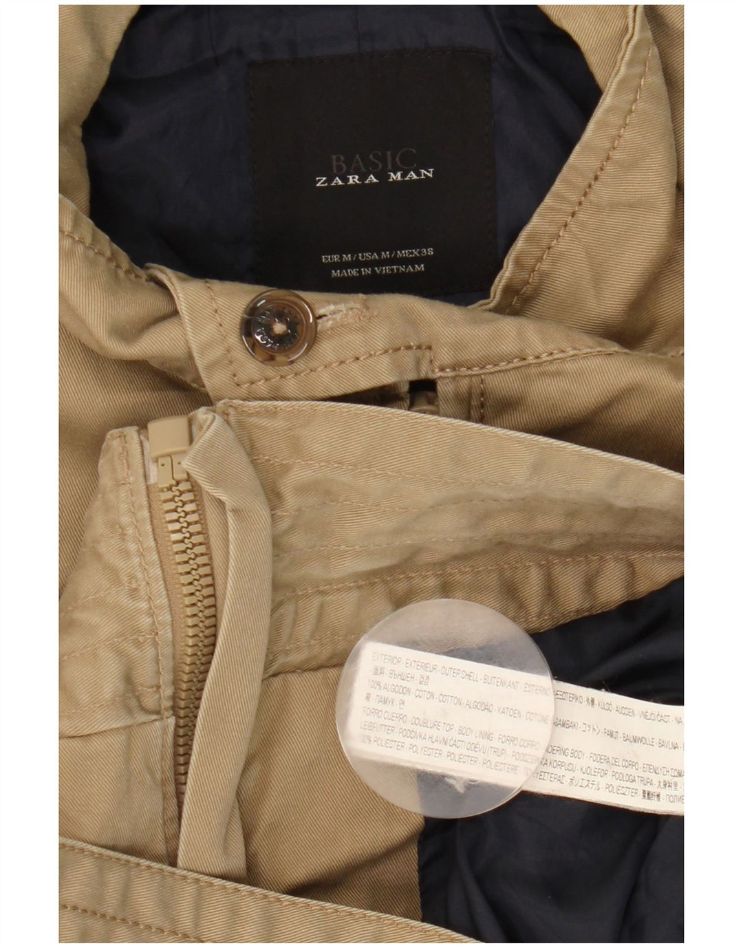 Zara Herre Military Bomber Jacket UK 38 Medium Beige Bomuld