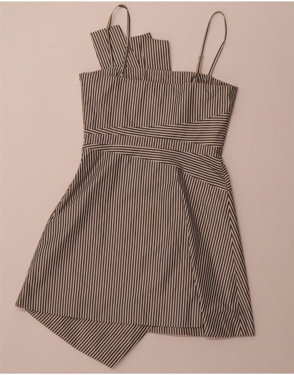 KAREN MILLEN Dame Asymmetrisk A-Line Kjole UK 12 Medium Sort Stribet