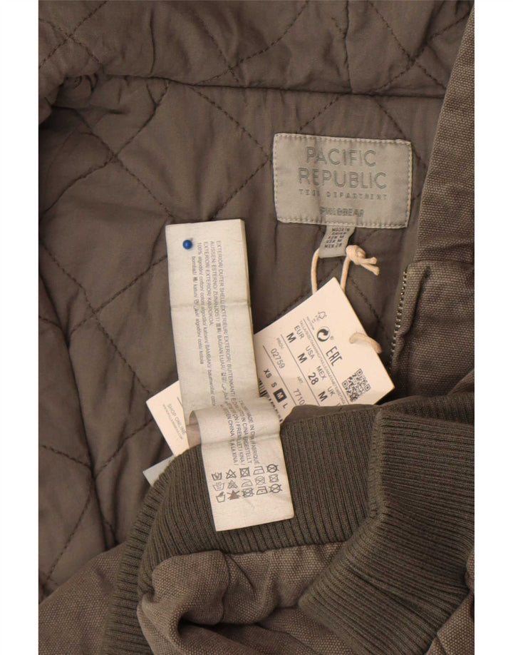 Pull & Bear Womens Pacific Republic Crop Bomber Jacket UK 14 Medium Khaki