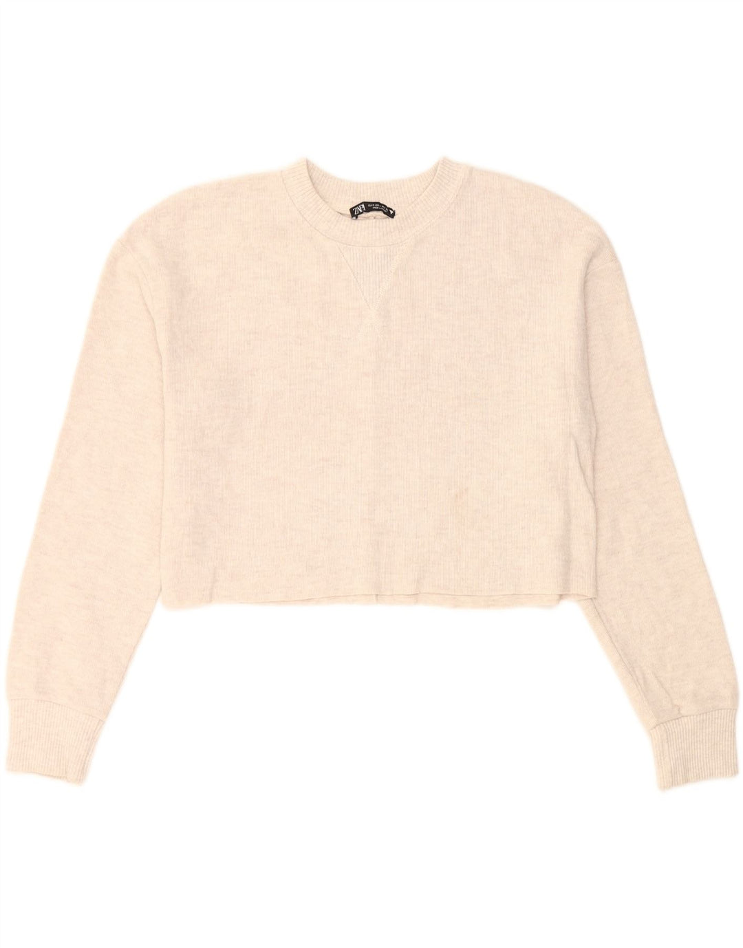 ZARA Womens Long Sleeve Crop Top UK 10 Small Off White Polyester Vintage Zara and Second-Hand Zara from Messina Hembry 