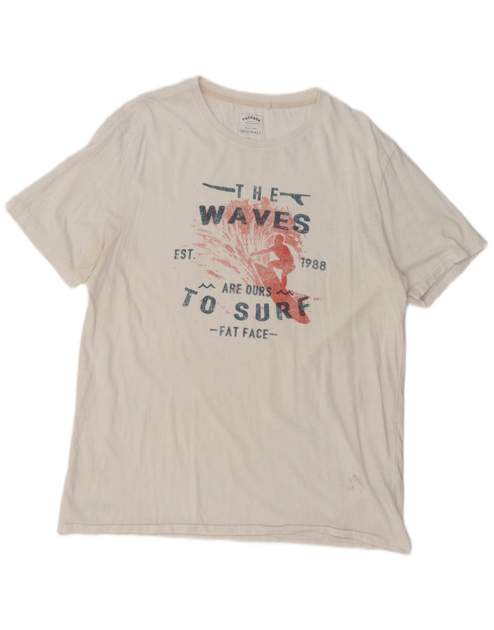Fat Face Herre Grafisk T-Shirt Top Stor Hvid Bomuld