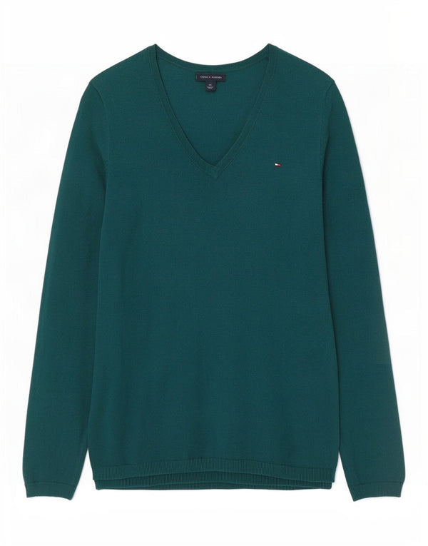Tommy Hilfiger Dame V-hals sweater UK 10 Lille grøn bomuld