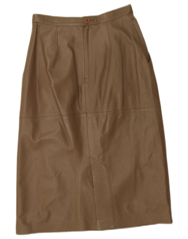 Vintage kvinders højtaljede lædernederdel EU 38 Medium W26 Khaki læder