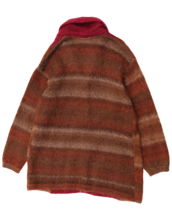 Niki Line Dame Grafisk Longline Cardigan Sweater UK 18 XL Brun Stribet