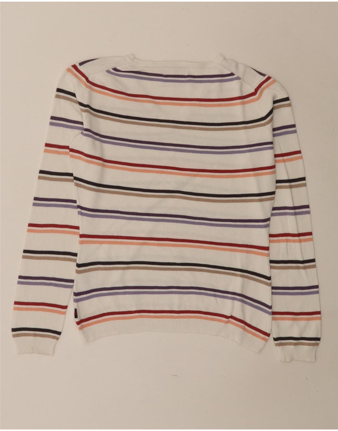 Kappa Dame V-hals sweater UK 14 Medium hvid stribet bomuld