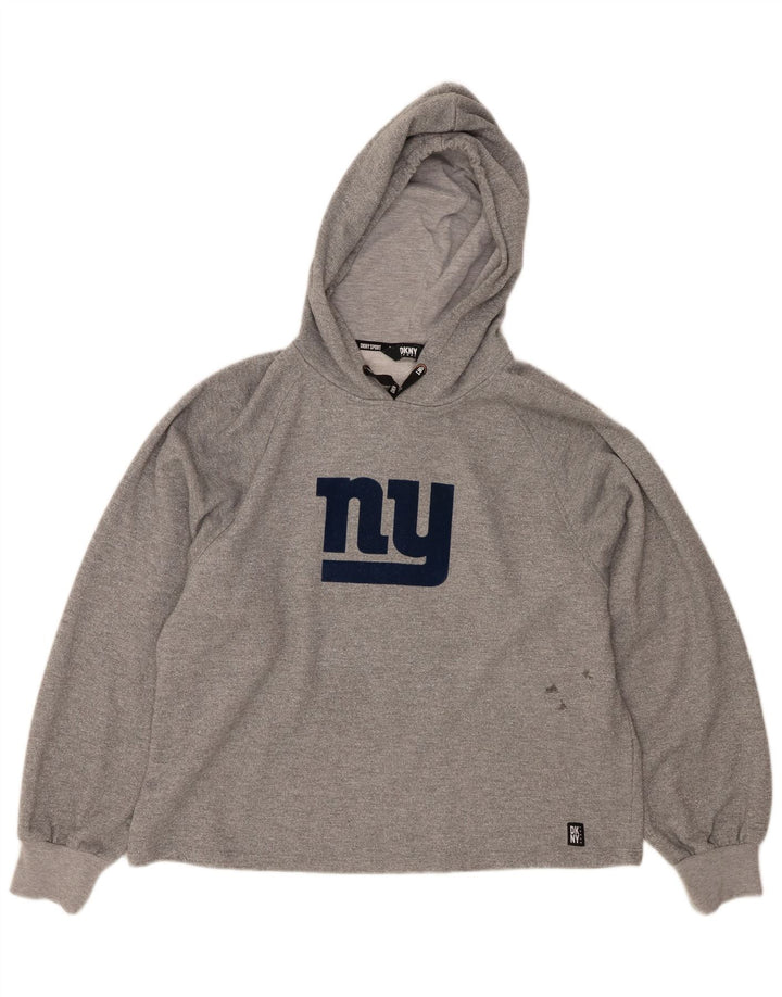 DKNY Womens Grafisk Oversized Hoodie Jumper UK 14 Medium Grey Polyester