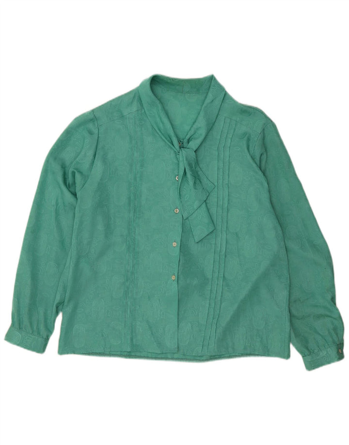 Vintage Womens Abstract Pattern Front Tie Shirt Blouse UK 20 2XL Green