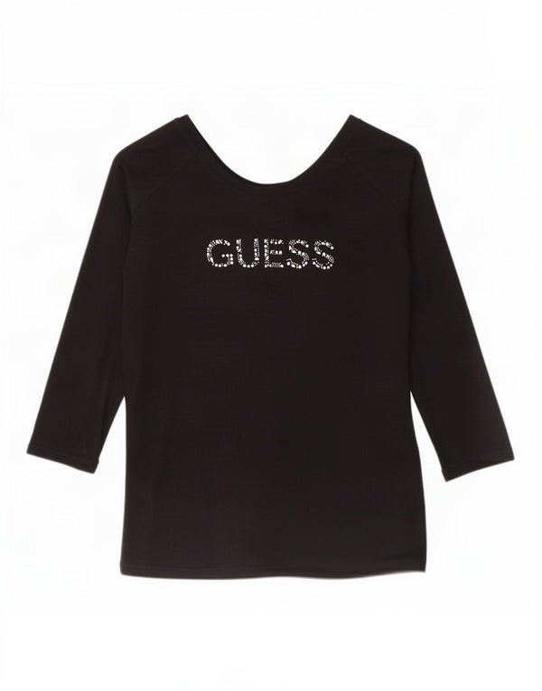 Guess Dame Grafisk Top Langærmet UK 18 XL Sort Bomuld