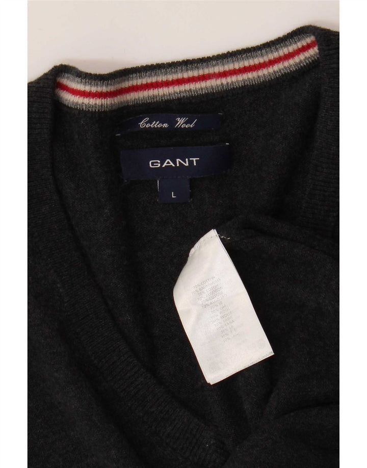 Gant Herre V-hals sweater Stor grå bomuld