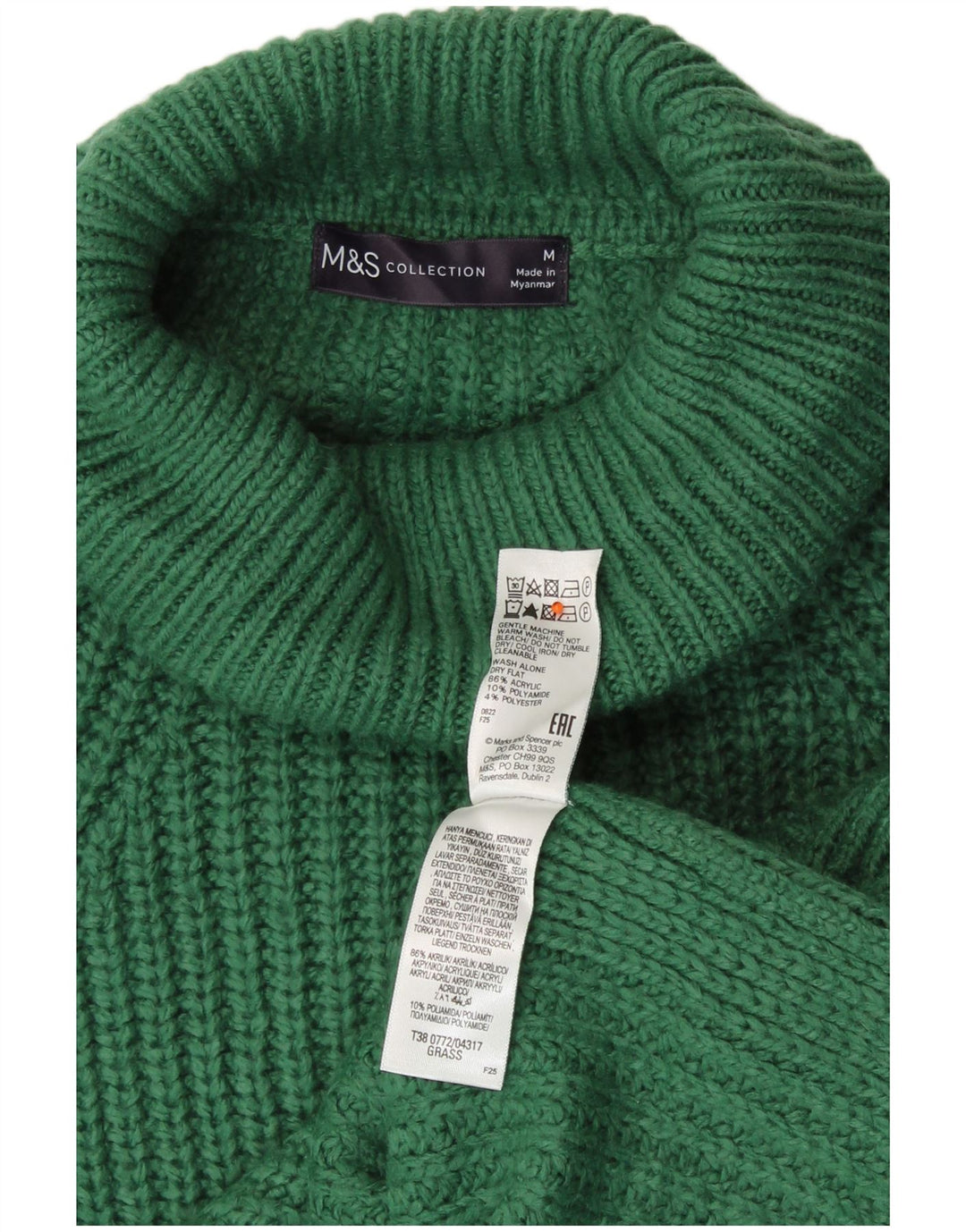 Marks & Spencer Dame Rullehals Sweater UK 14 Medium Grøn Akryl