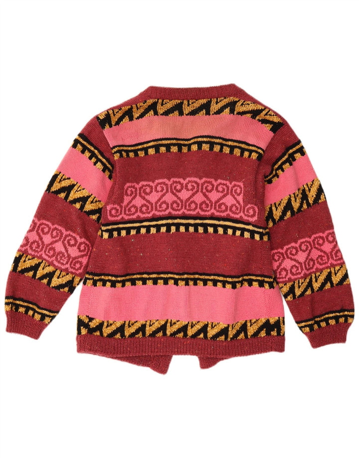 Vintage Dame Open Cardigan Sweater UK 12 Medium Rød Geometrisk