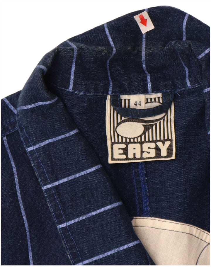 Easy Dame Denim Blazer Jacket IT 44 Medium Marineblå Stribet Bomuld