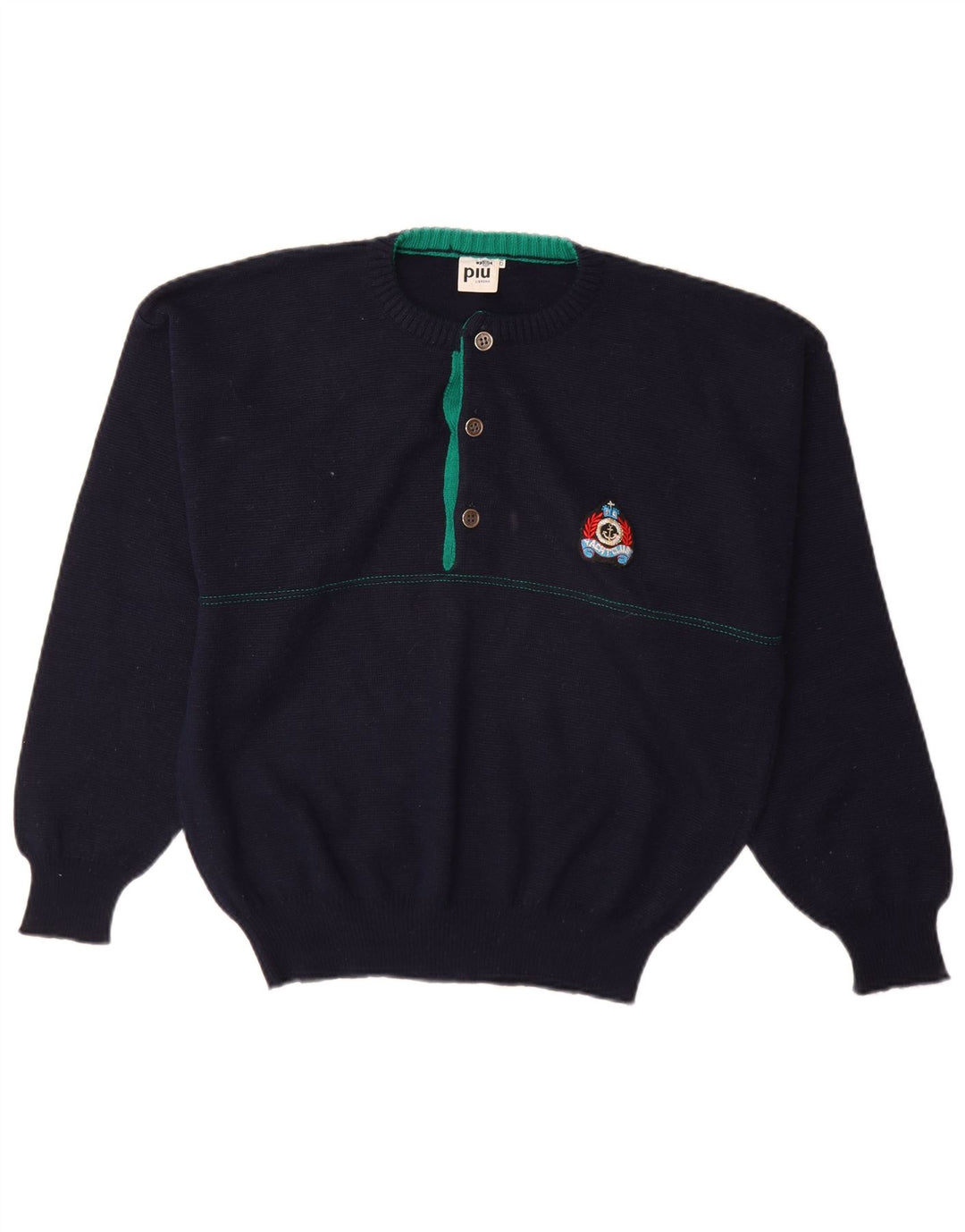 Piu Verona Herre Crew Neck Jumper Sweater IT 46 Small Navy Blue Wool