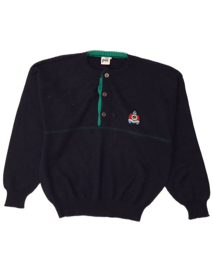 Piu Verona Herre Crew Neck Jumper Sweater IT 46 Small Navy Blue Wool
