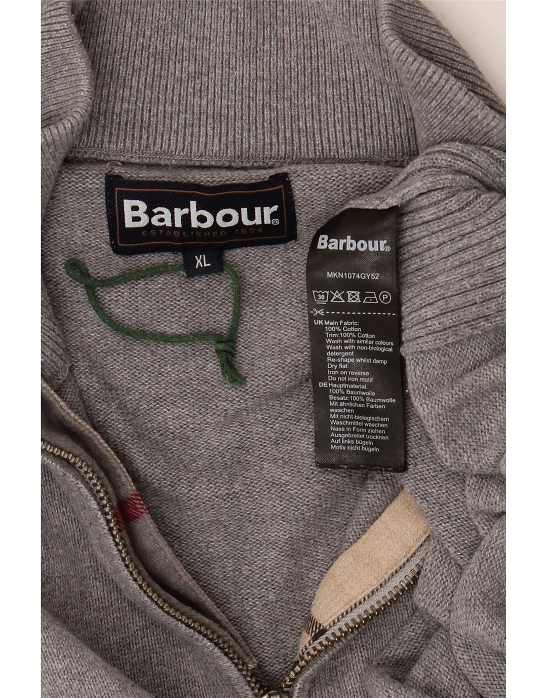 Barbour Herre Zip Neck Jumper Sweater XL Grå Bomuld