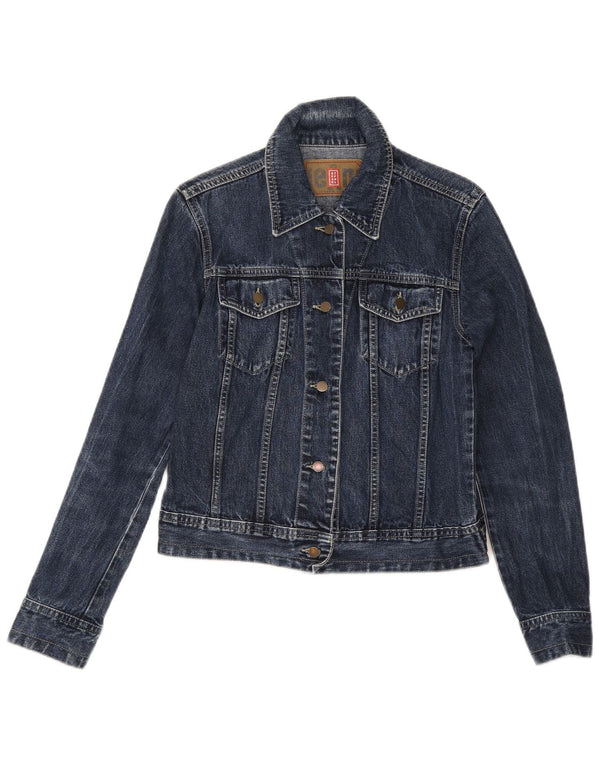Stefanel Dame Crop Denim Jacket UK 12 Medium Navy Blue
