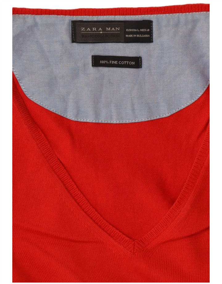 ZARA Herre V-hals sweater Stor rød bomuld