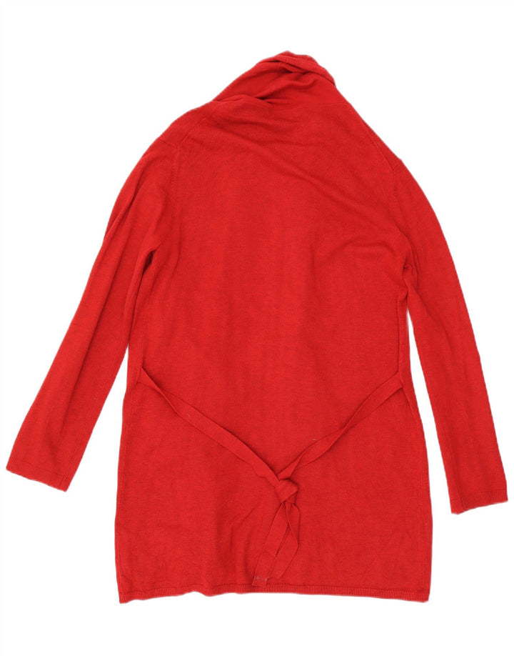 Zara Womens Longline Open Cardigan Sweater UK 12 Medium Red Viscose