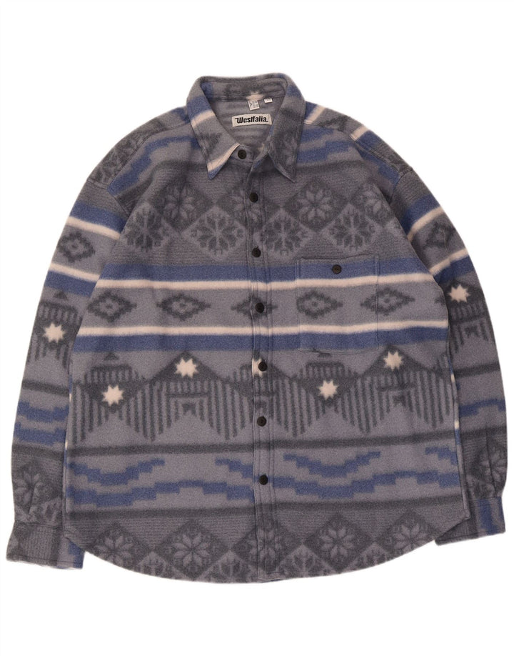 Vintage fleeceskjorte til mænd UK 15 Medium Grey Geometric Polyester