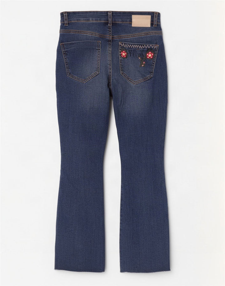 Desigual Dame Bootcut Jeans EU 38 Medium W28 L27 Blue Floral Bomuld