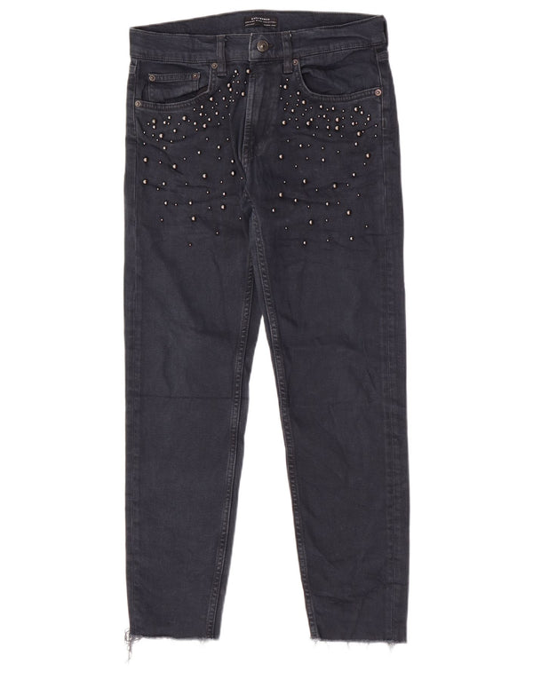 Zara Dame Slim Jeans EU 36 XS W26 L27 Marineblå plettet bomuld