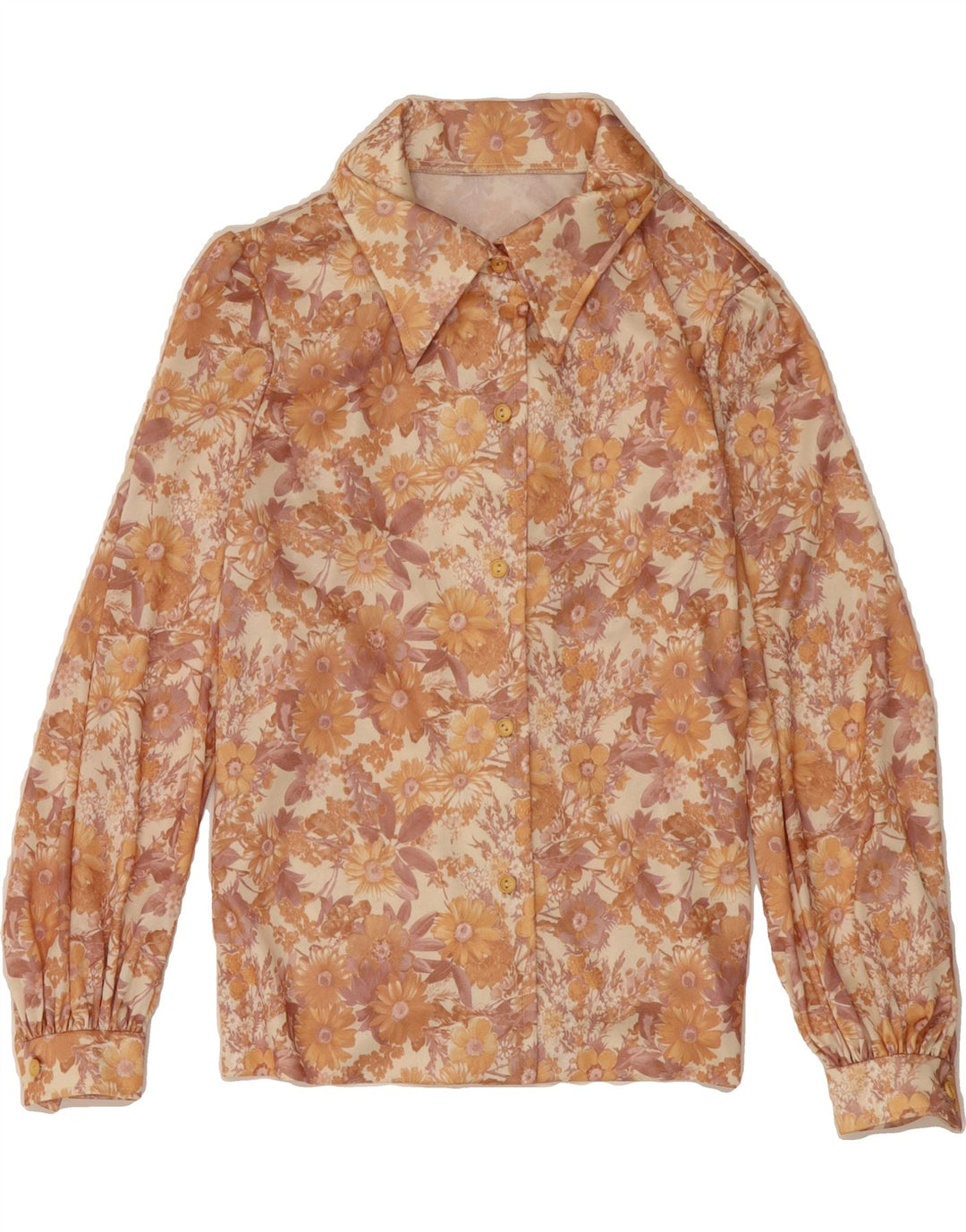 VINTAGE Womens Shirt Blouse UK 12 Medium Beige Floral Vintage Vintage and Second-Hand Vintage from Messina Hembry 