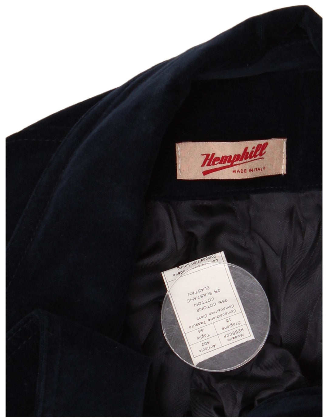 Vintage Dame 2 Button Velvet Blazer Jacket IT 44 Medium Navy Blue Bomuld