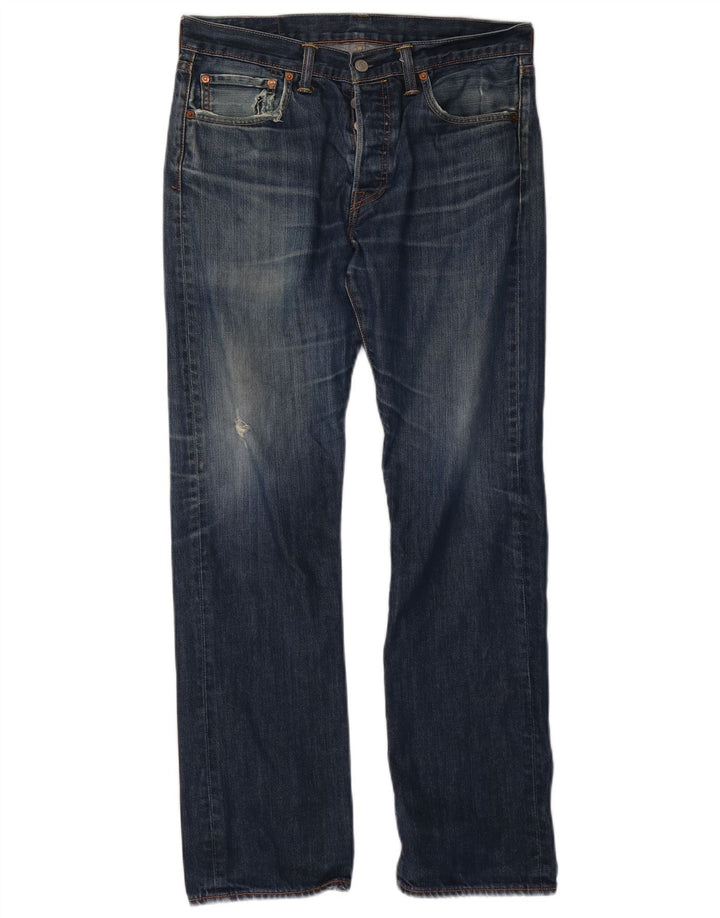 Levi's Herre 501 Distressed Straight Jeans W32 L32 Blå Bomuld