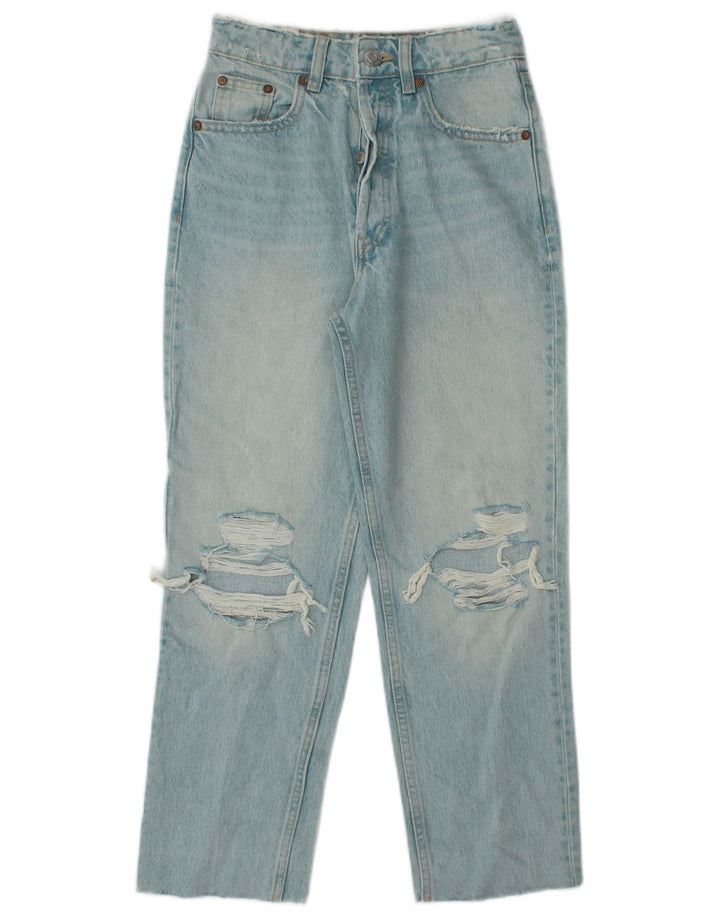 Zara Dame Distressed Loose Jeans EU 32 2XS W22 L31 Blå Metallic