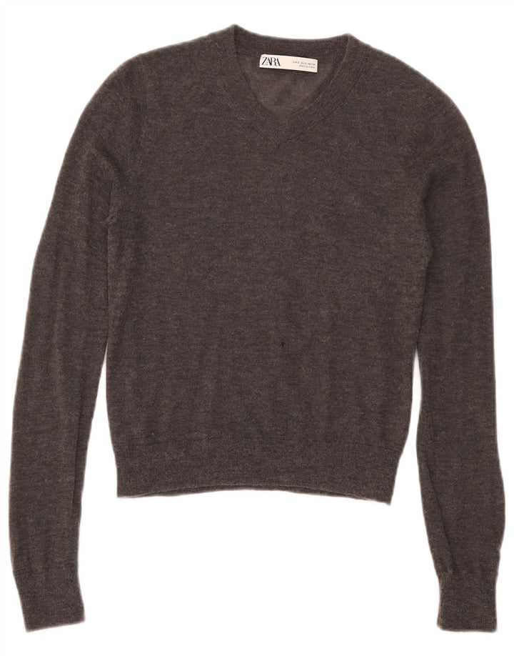 Zara Womens Crop V-hals sweater UK 10 Small Grey