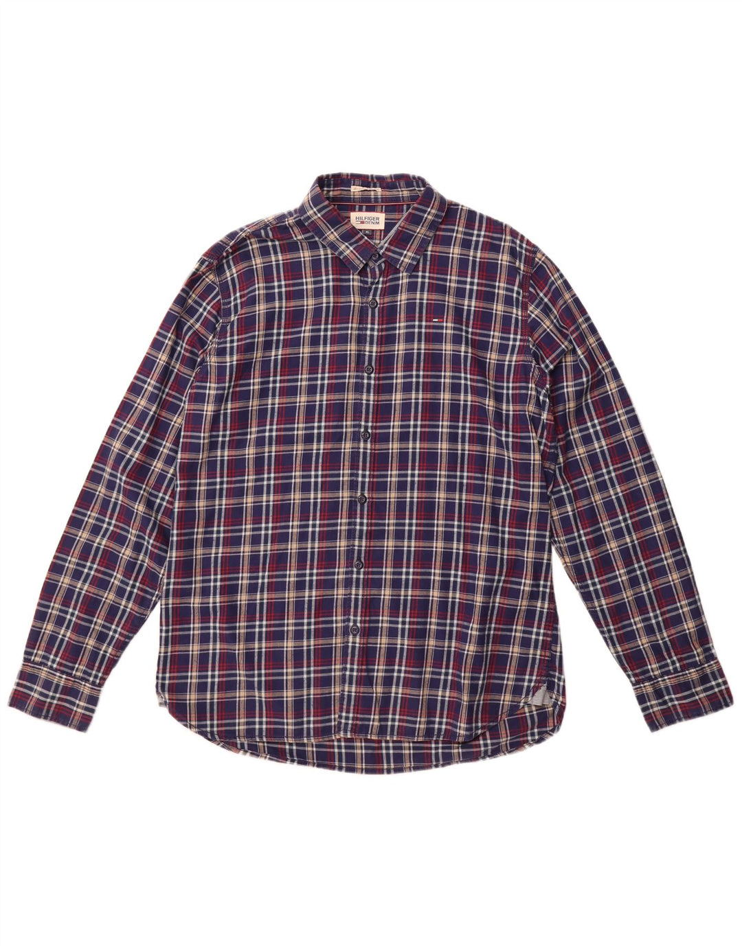 Tommy Hilfiger Flannelskjorte til mænd XL Navyblå ternet bomuld