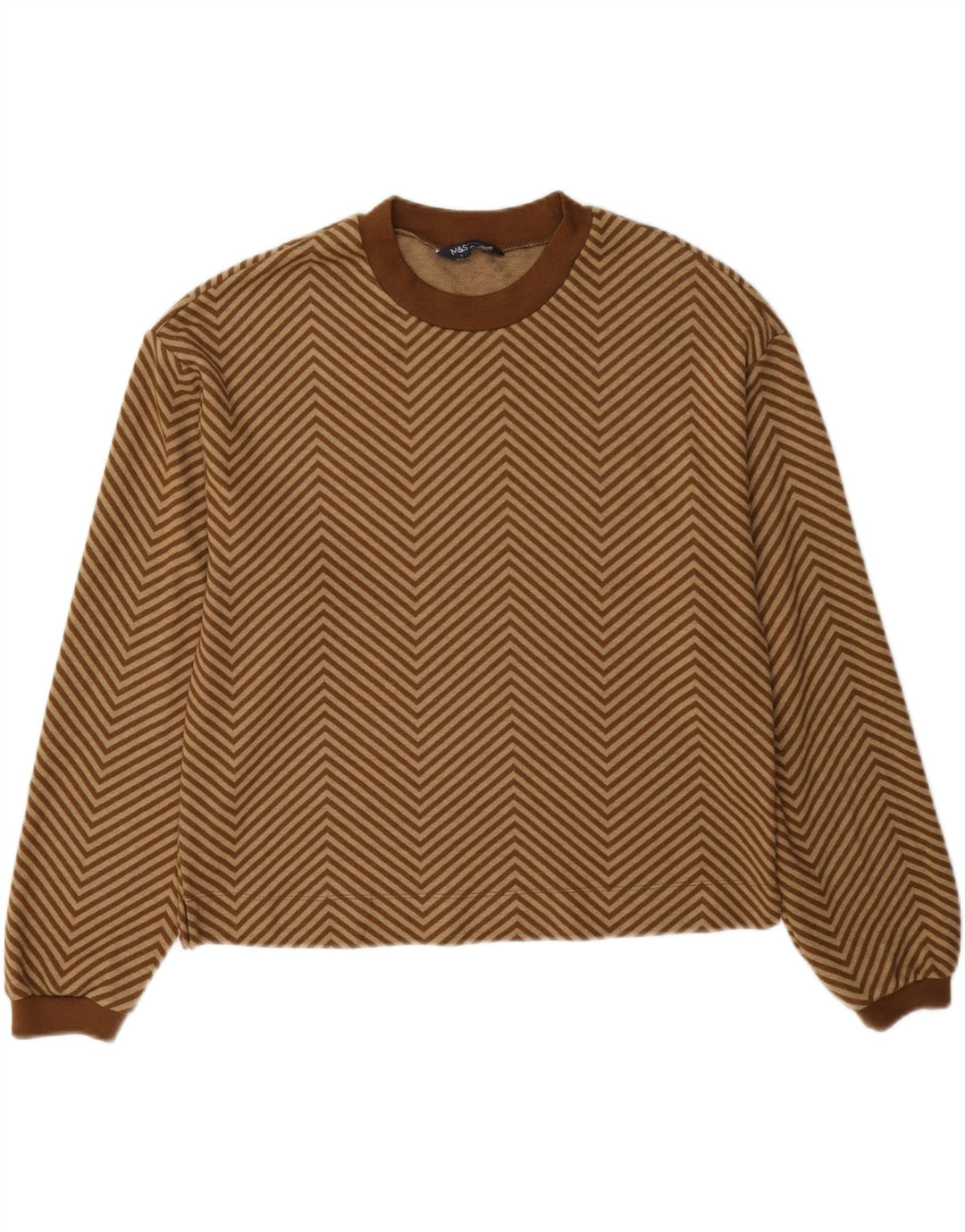 Marks & Spencer Dametrøjetrøje med rund hals DK 12 Medium Brun Chevron
