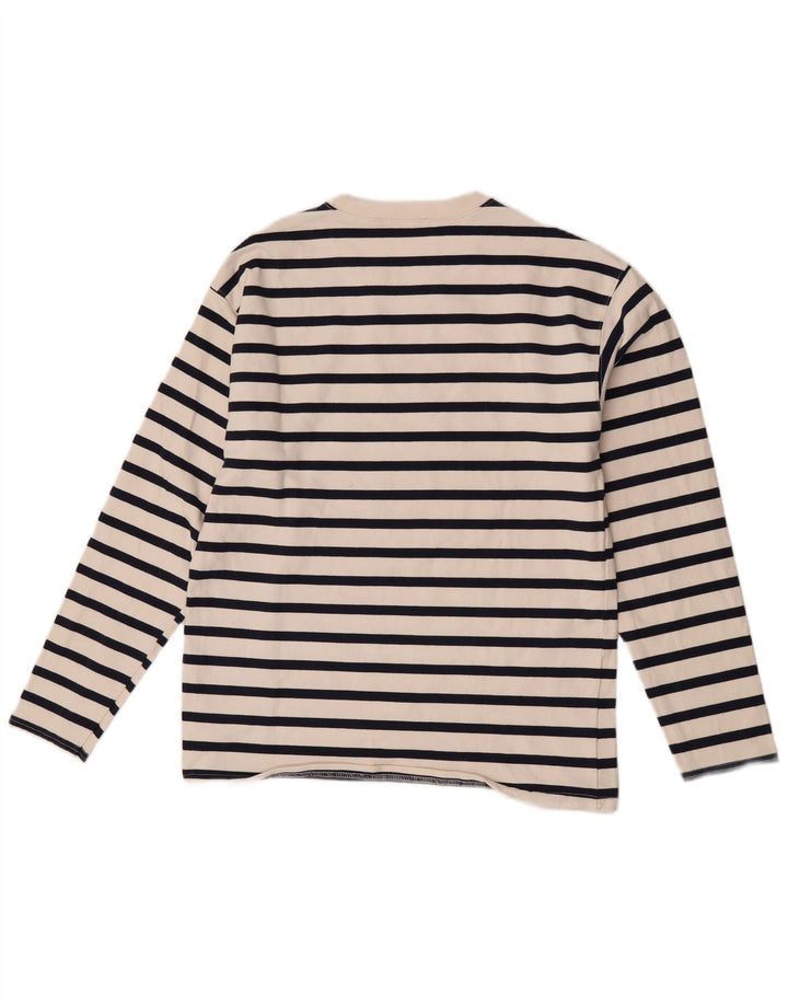 Zara Dame Top Langærmet UK 12 Medium Hvid Stribet