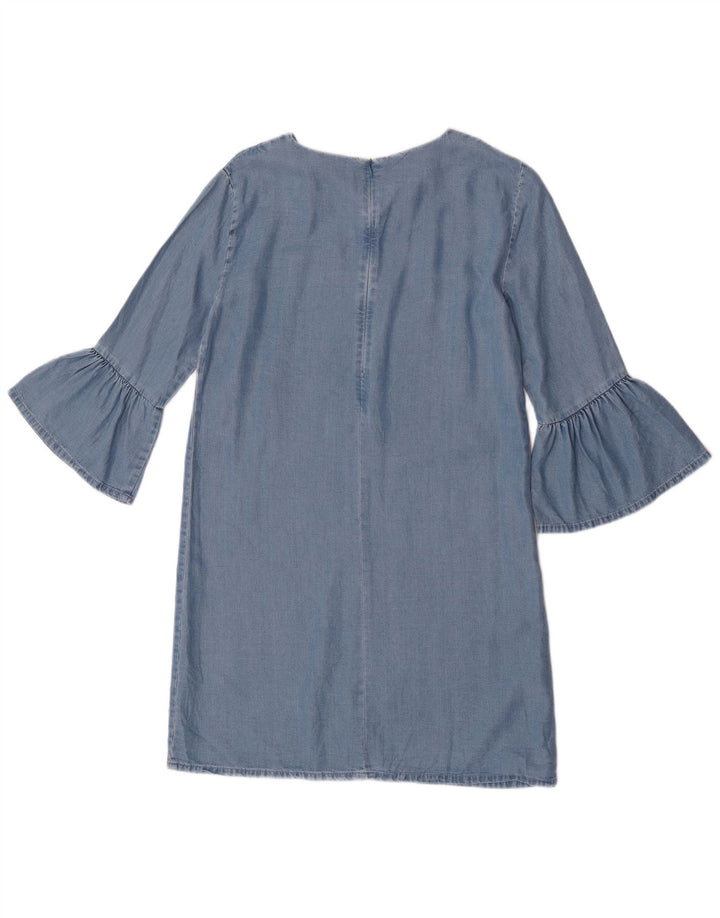 Zara Dame 3/4 Ærm Shift Dress UK 10 Small Blue Lyocell