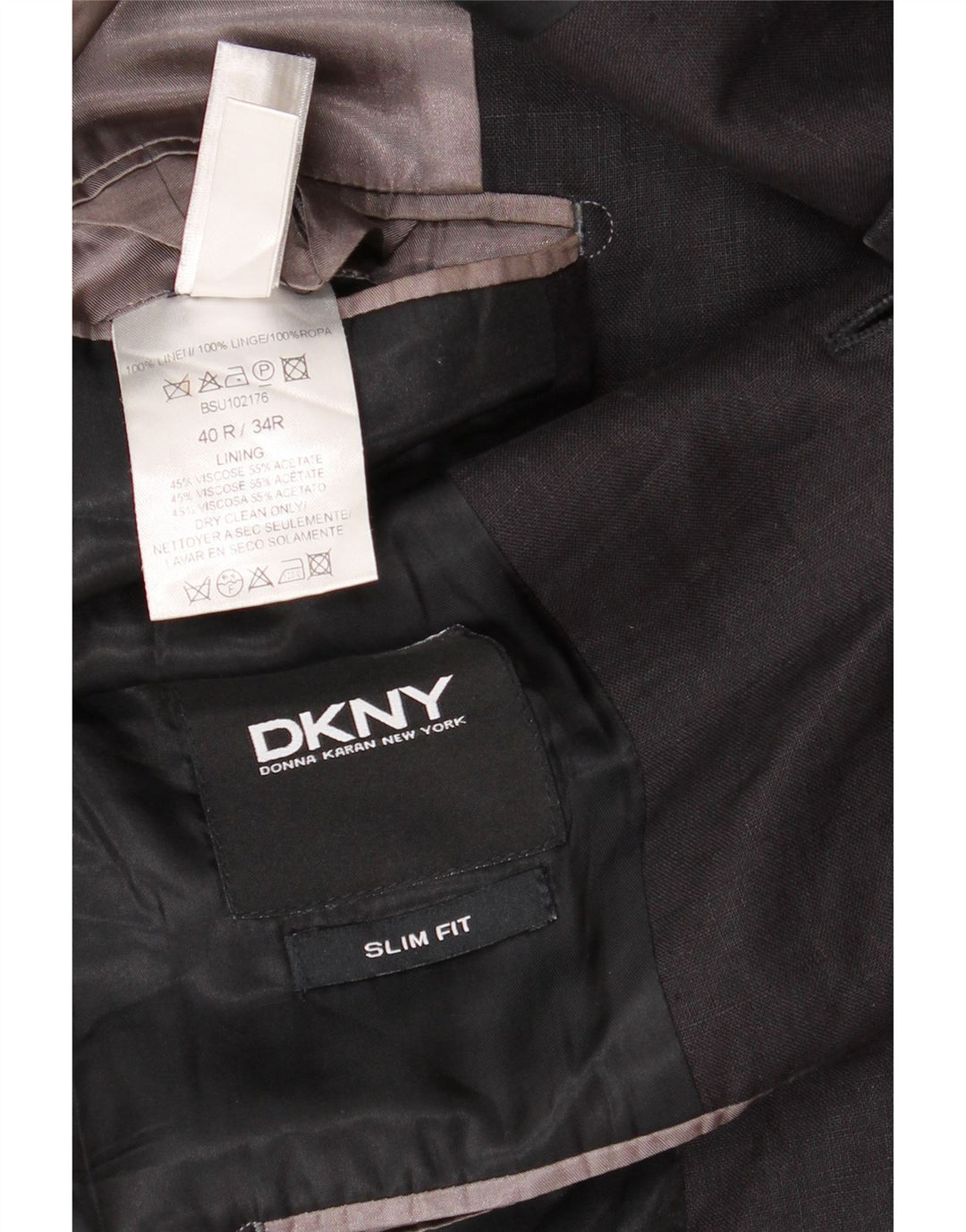 DKNY Herre Slim Fit 1-knaps blazerjakke UK 40 Stor sort uld