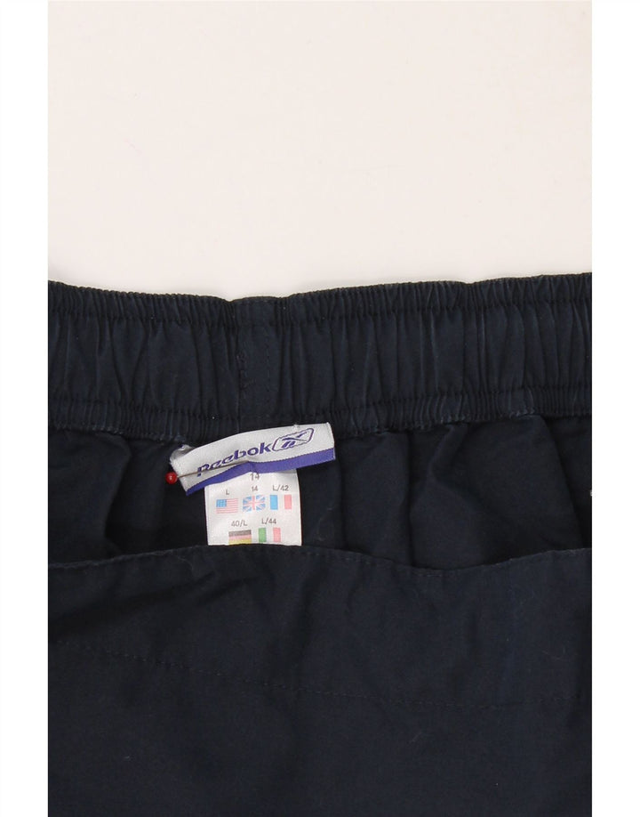 REEBOK Womens Tracksuit Trousers UK 14 Large  Navy Blue Polyester Vintage Reebok and Second-Hand Reebok from Messina Hembry 