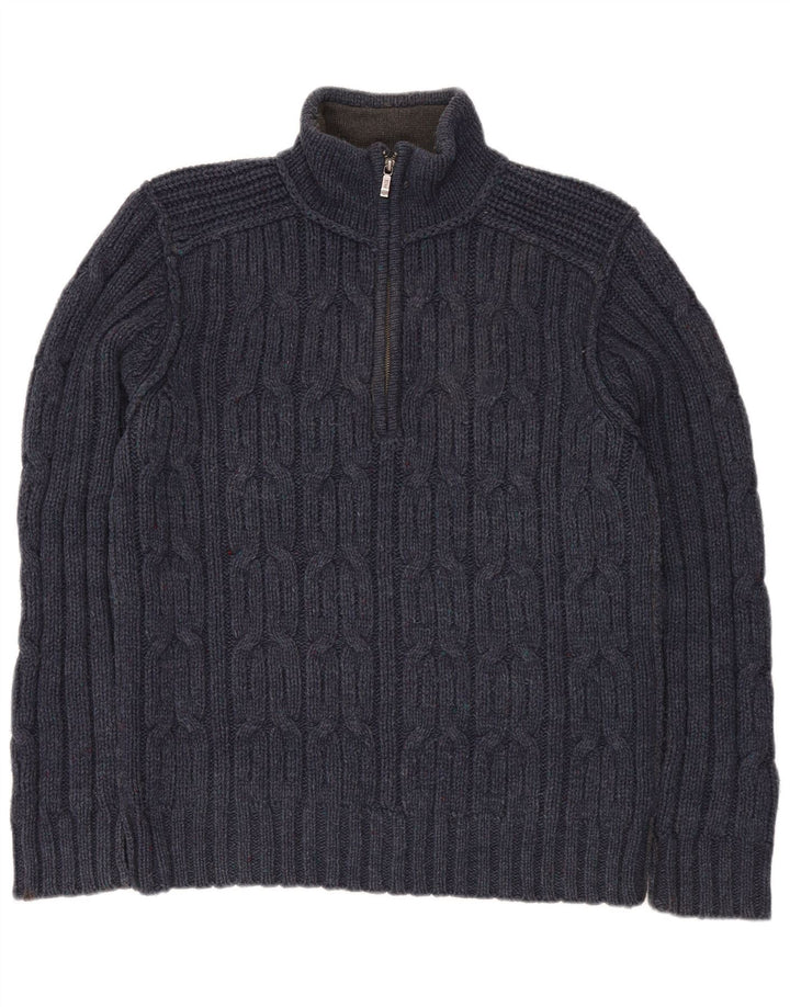 Fat Face Herre Zip Neck Jumper Sweater Medium Navy Blue Lammeuld