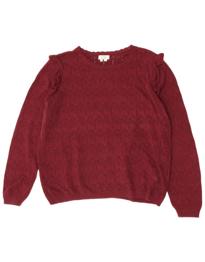 Fat Face Womens Crew Neck Jumper Sweater UK 16 Large Maroon Cotton
