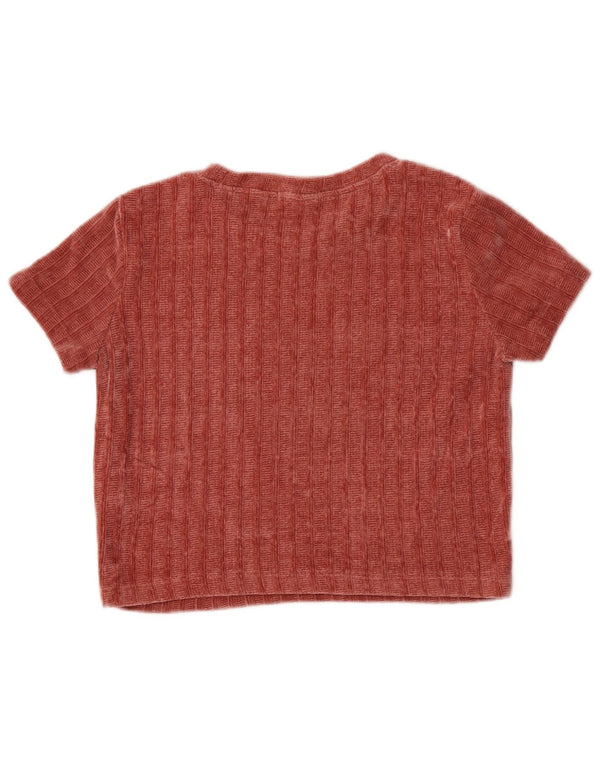 Zara Dame Trafaluc Crop Velour T-Shirt Top UK 12 Medium Rød Polyester